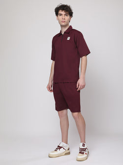 Burgundy Half-Zip Polo T-Shirt & Shorts Co-Ord Set