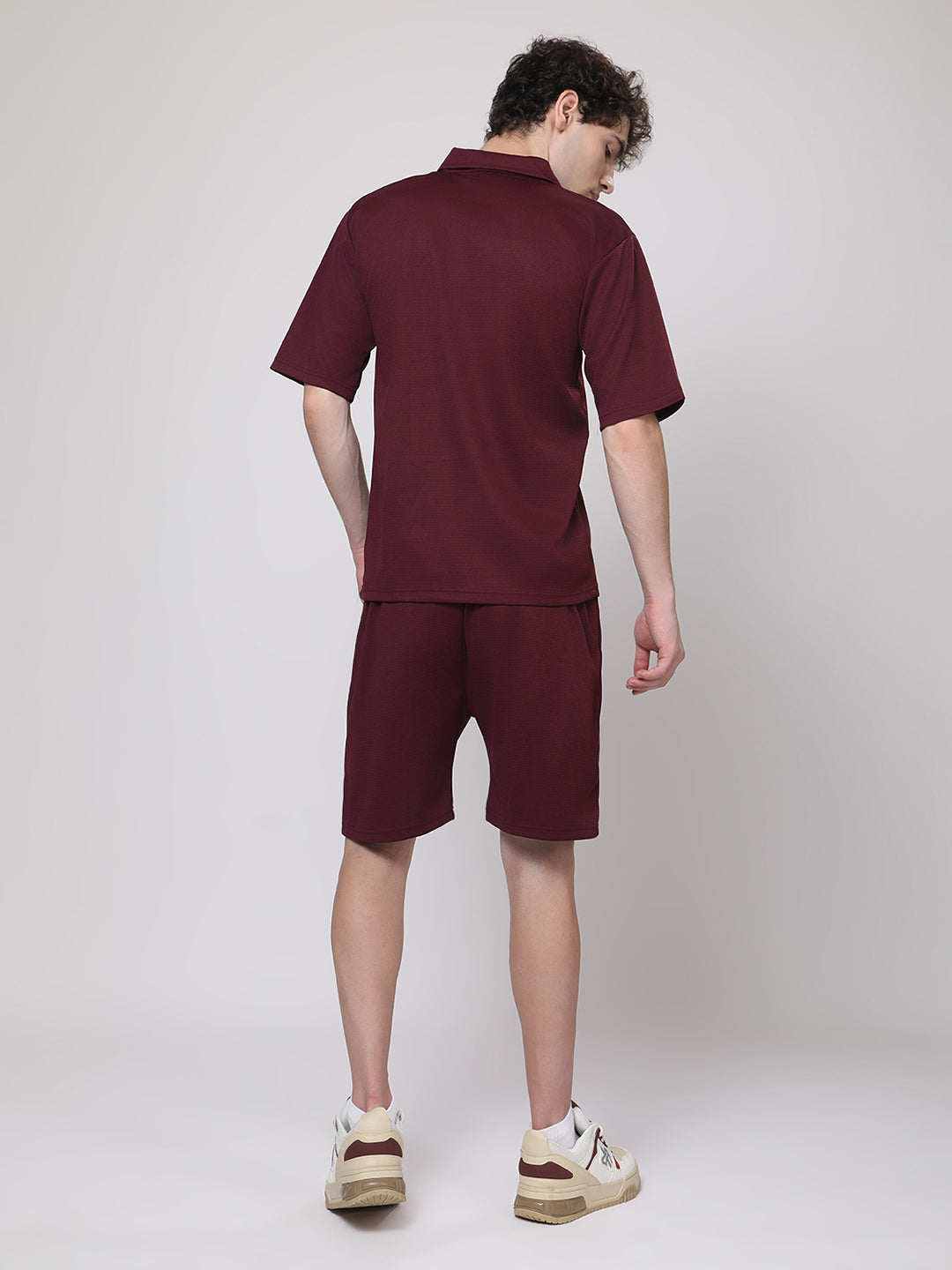 Burgundy Half-Zip Polo T-Shirt & Shorts Co-Ord Set