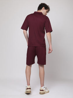 Burgundy Half-Zip Polo T-Shirt & Shorts Co-Ord Set