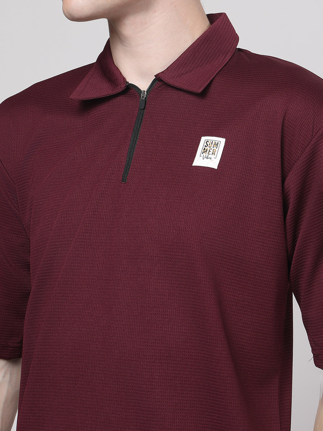 Burgundy Half-Zip Polo T-Shirt & Shorts Co-Ord Set