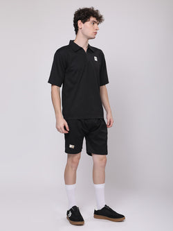 Jet Black Half-Zip Polo T-Shirt & Shorts Co-Ord Set