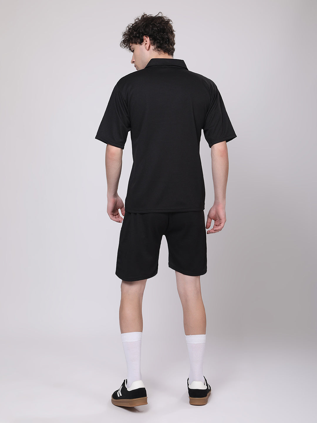 Jet Black Half-Zip Polo T-Shirt & Shorts Co-Ord Set