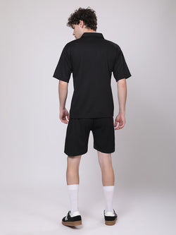 Jet Black Half-Zip Polo T-Shirt & Shorts Co-Ord Set