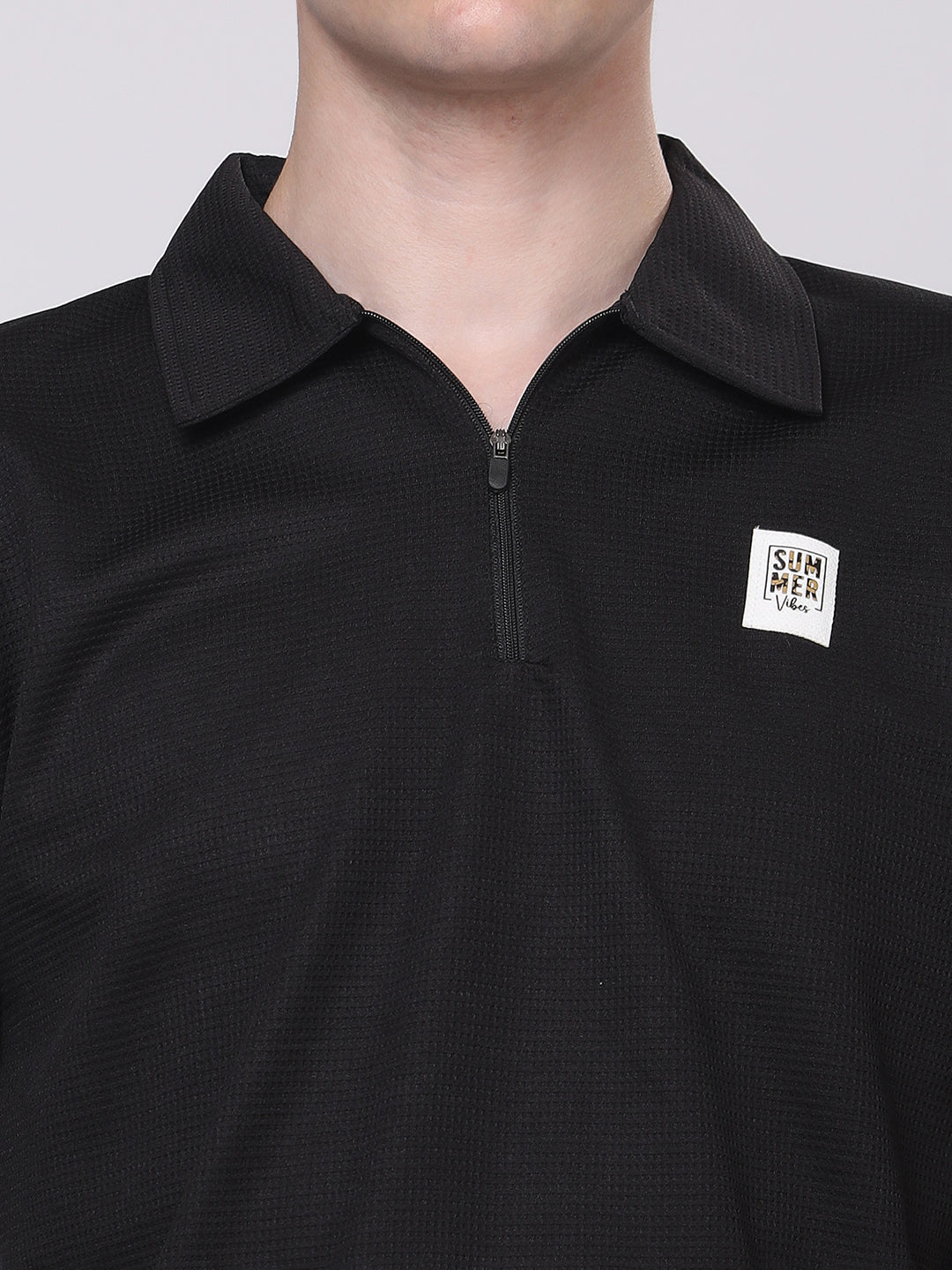 Jet Black Half-Zip Polo T-Shirt & Shorts Co-Ord Set