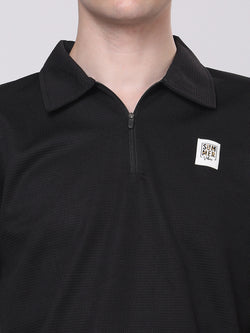 Jet Black Half-Zip Polo T-Shirt & Shorts Co-Ord Set
