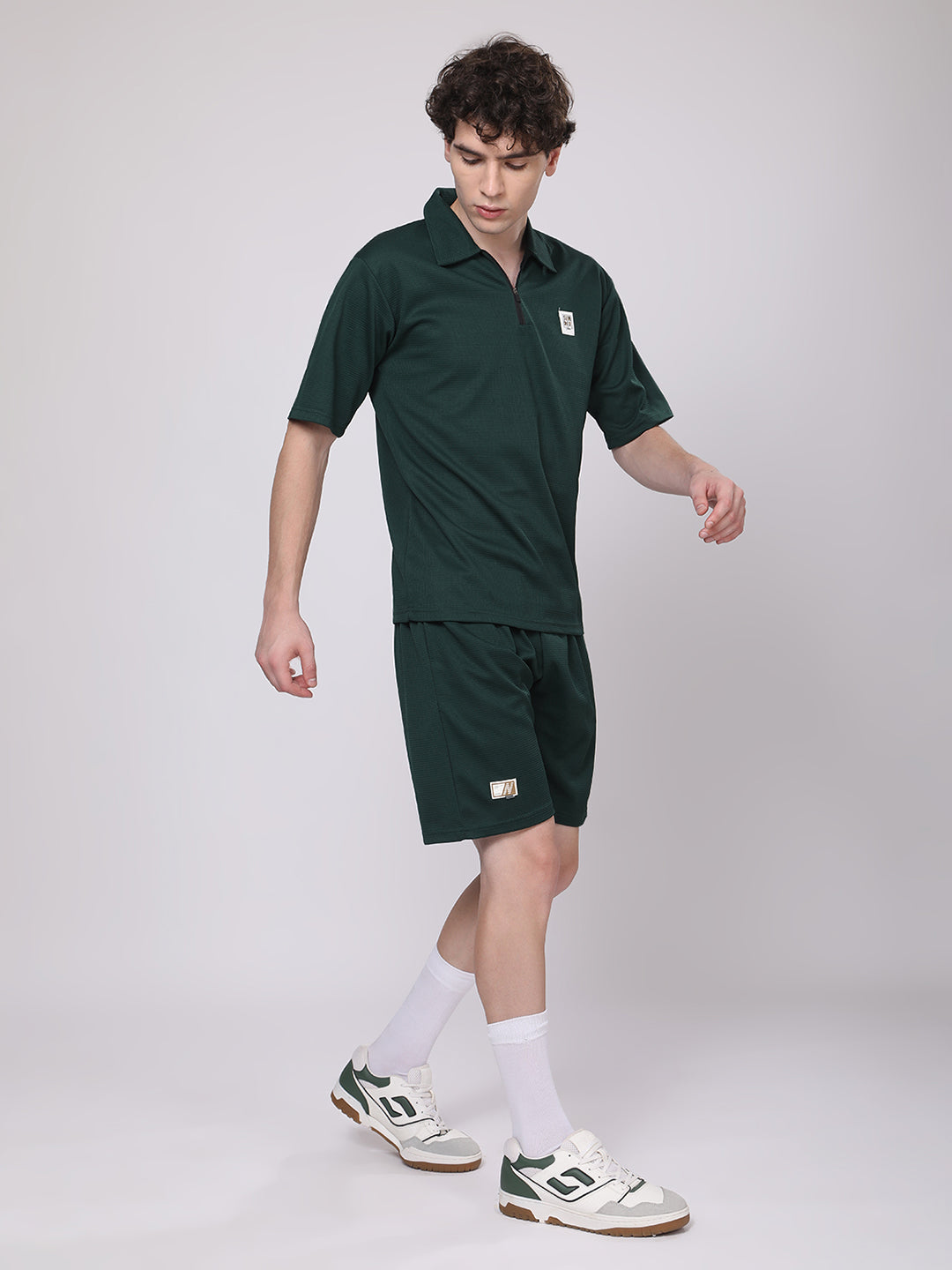 Aqua Blue Half-Zip Polo T-Shirt & Shorts Co-Ord Set