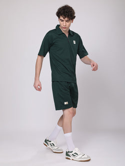 Aqua Blue Half-Zip Polo T-Shirt & Shorts Co-Ord Set