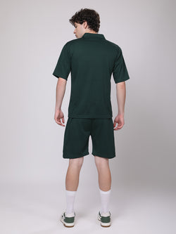 Aqua Blue Half-Zip Polo T-Shirt & Shorts Co-Ord Set