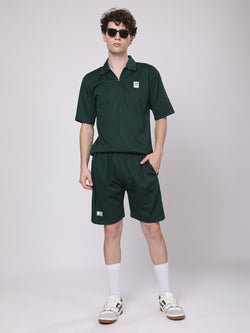 Aqua Blue Half-Zip Polo T-Shirt & Shorts Co-Ord Set