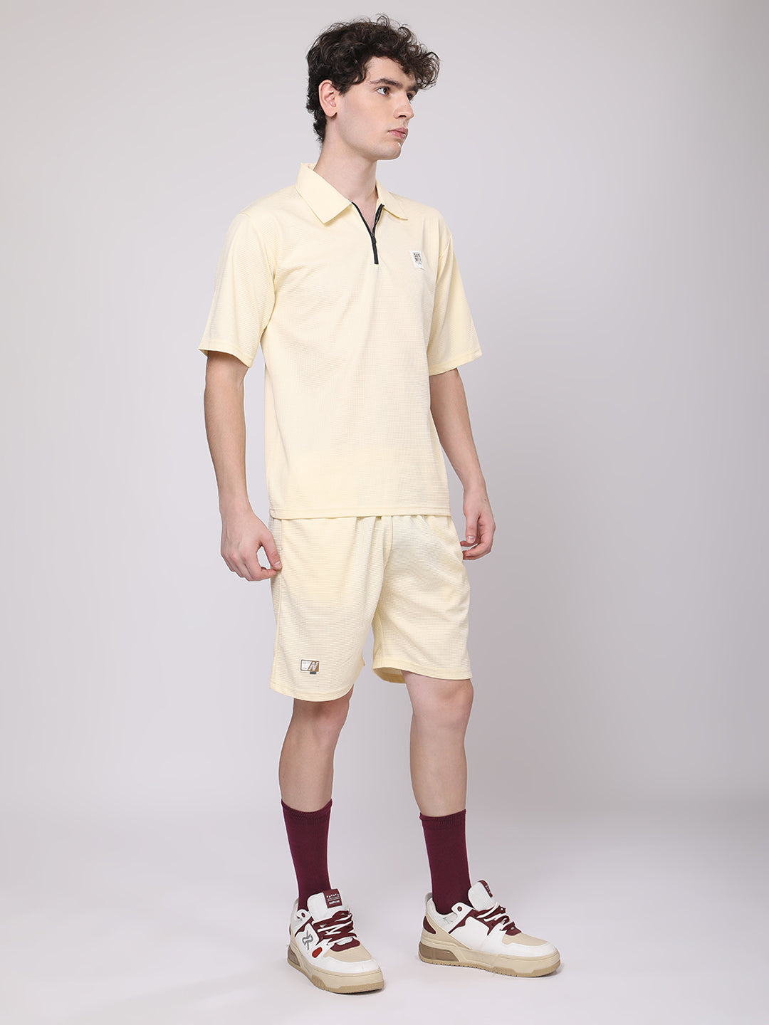 Butter Yellow Half-Zip Polo T-Shirt & Shorts Co-Ord Set