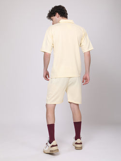 Butter Yellow Half-Zip Polo T-Shirt & Shorts Co-Ord Set