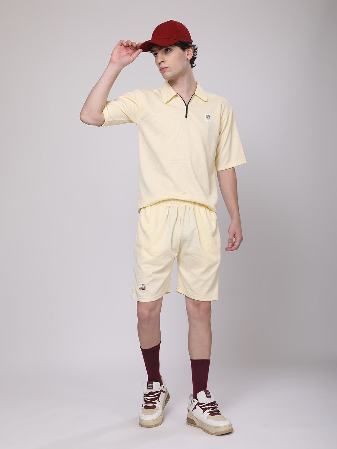 Butter Yellow Half-Zip Polo T-Shirt & Shorts Co-Ord Set