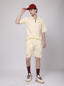 Butter Yellow Half-Zip Polo T-Shirt & Shorts Co-Ord Set