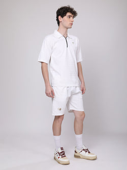 Classic White Half-Zip Polo T-Shirt & Shorts Co-Ord Set