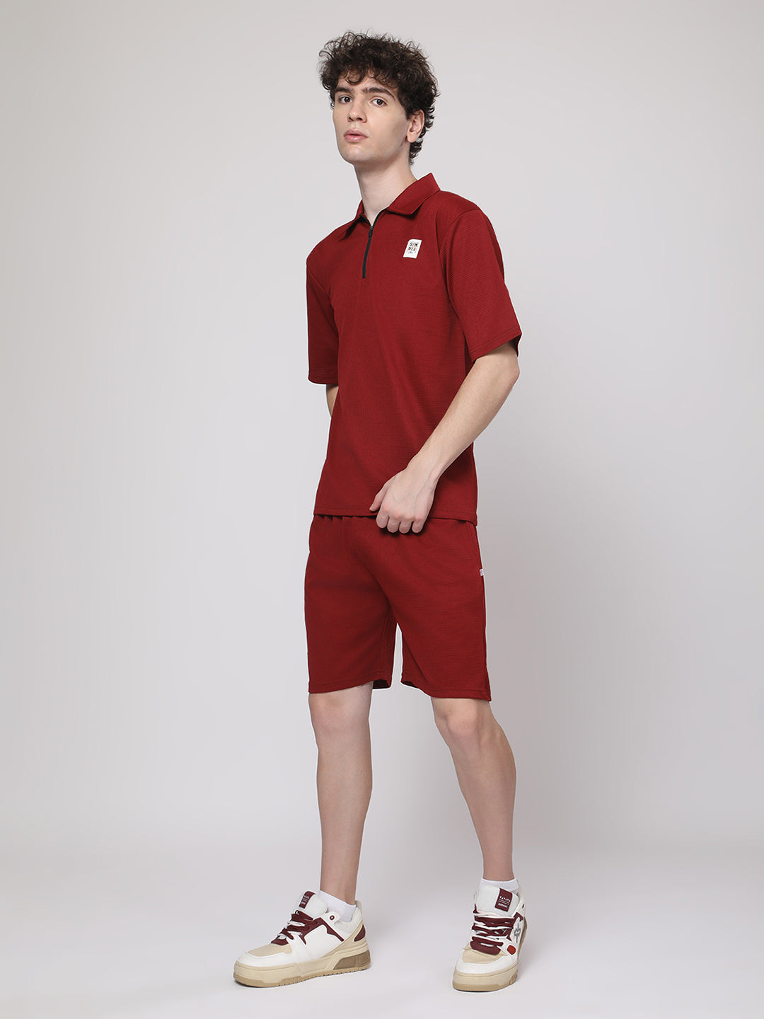 Brick Red Half-Zip Polo T-Shirt & Shorts Co-Ord Set