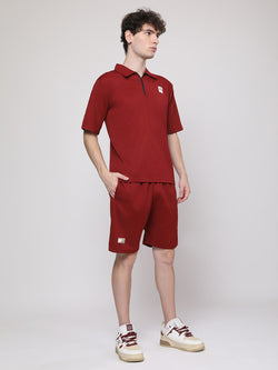 Brick Red Half-Zip Polo T-Shirt & Shorts Co-Ord Set