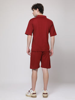 Brick Red Half-Zip Polo T-Shirt & Shorts Co-Ord Set