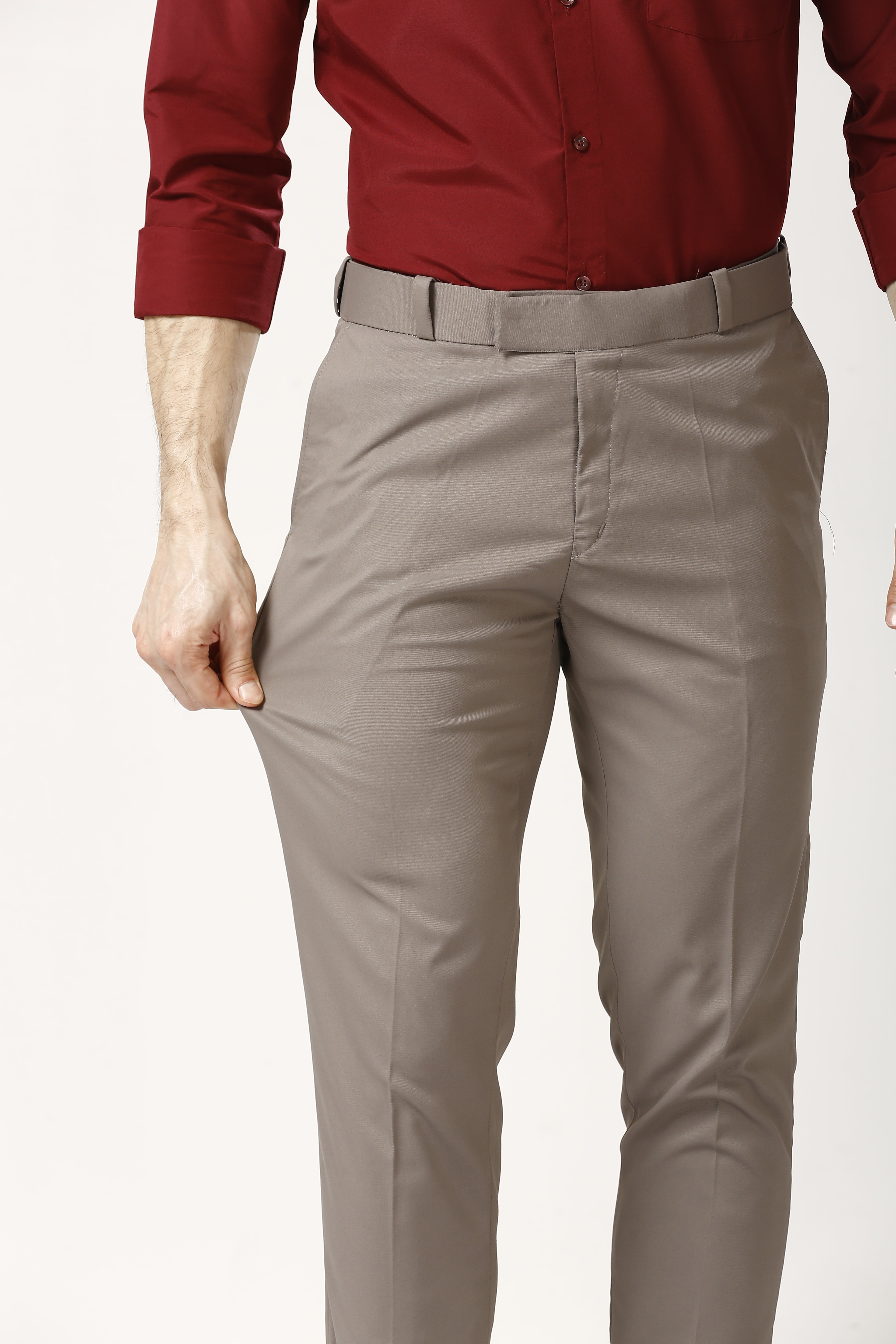 Dusty Brown Adjustable Belt Formal Pants