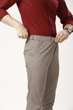 Dusty Brown Adjustable Belt Formal Pants