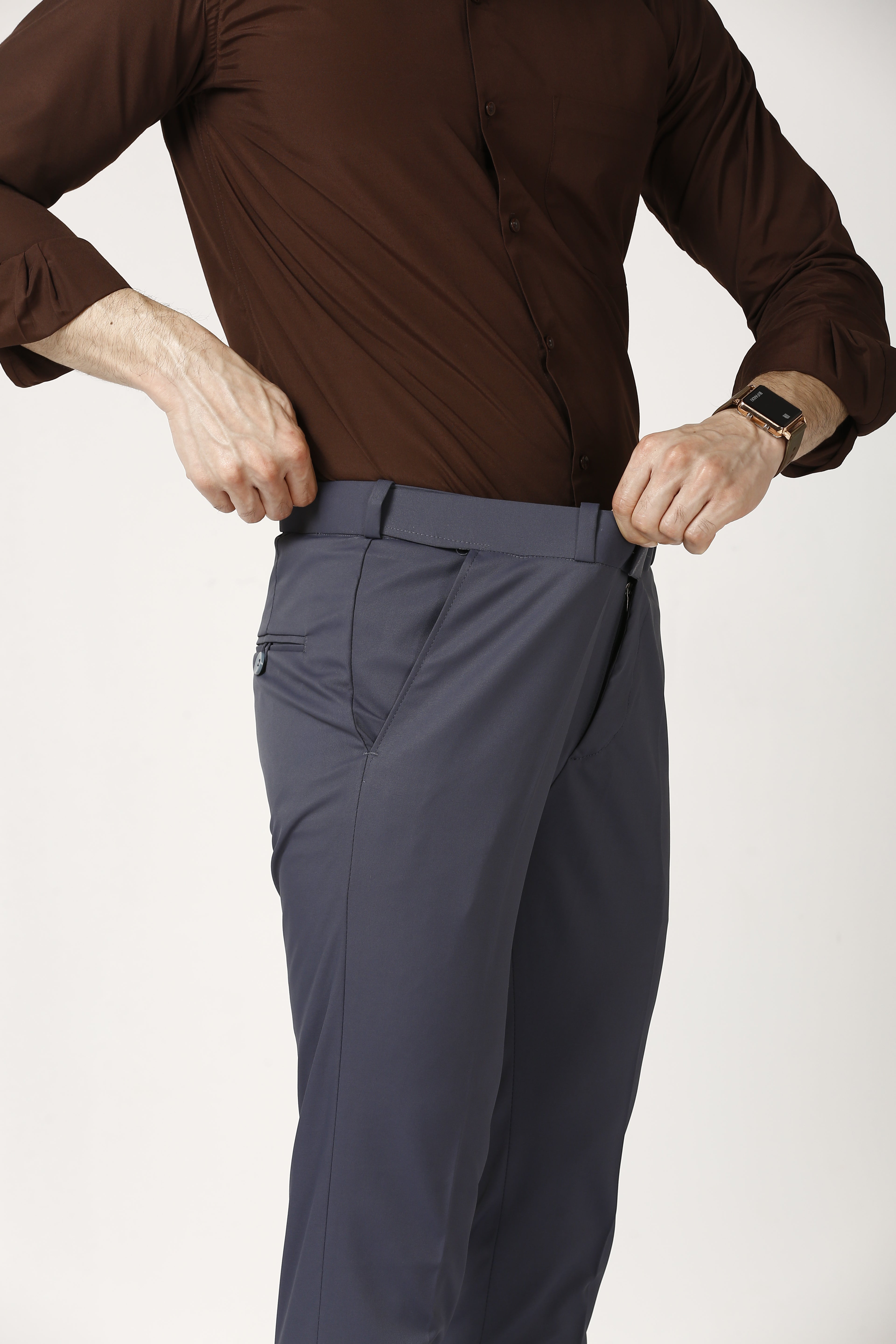 Ship Grey Adjustable Belt Formal Pants