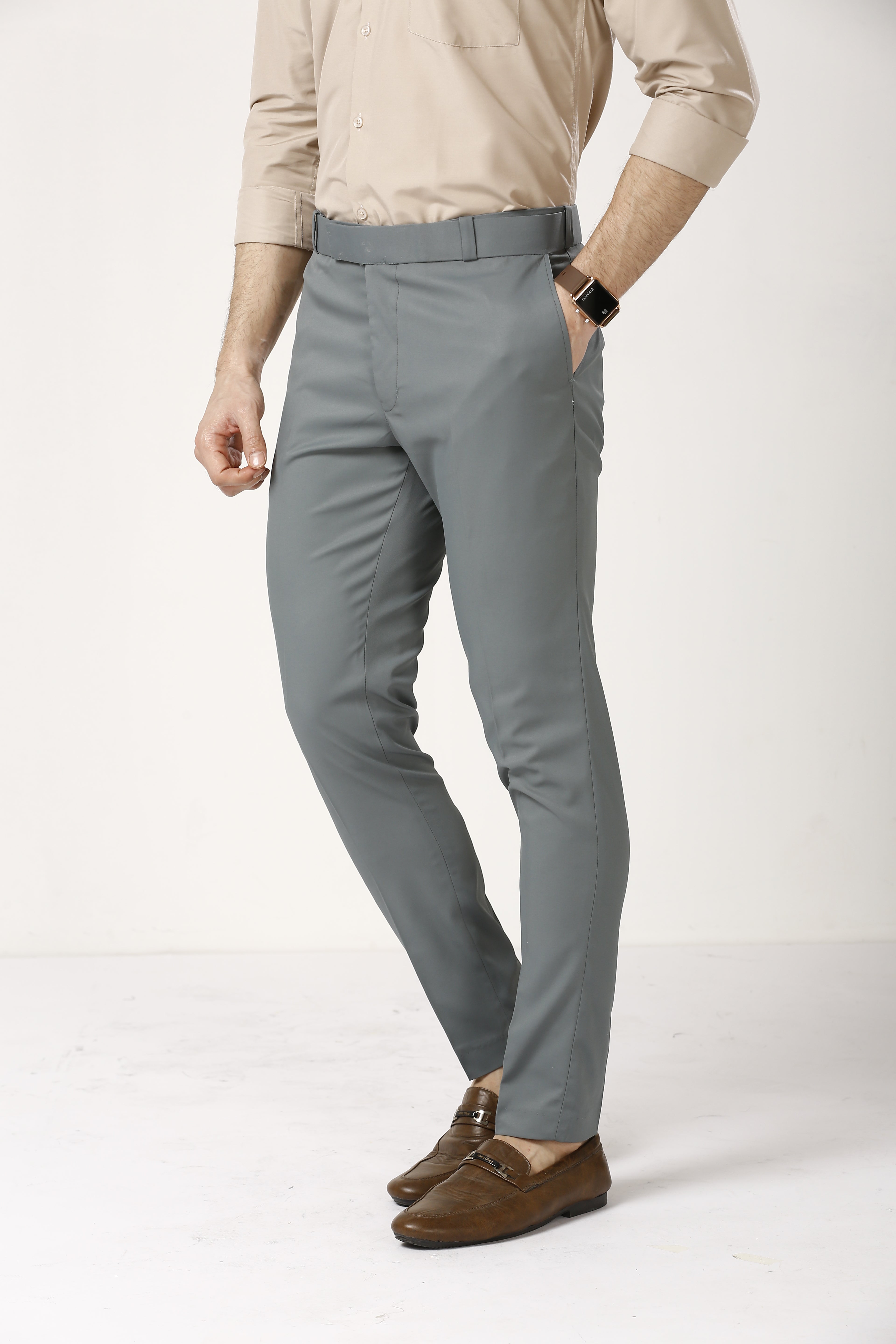 Smokey Grey Adjustable Belt Formal Pants