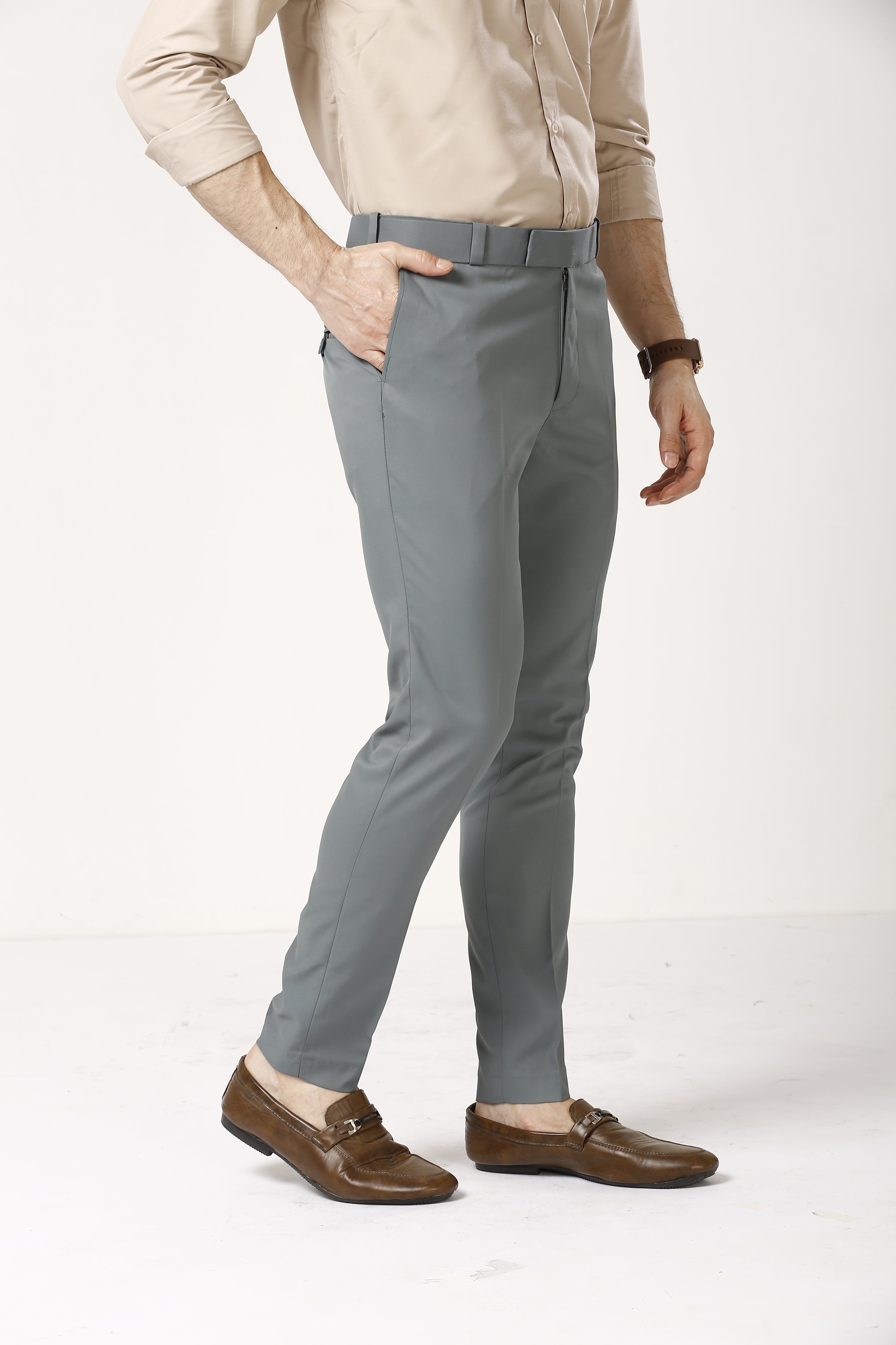 Smokey Grey Adjustable Belt Formal Pants