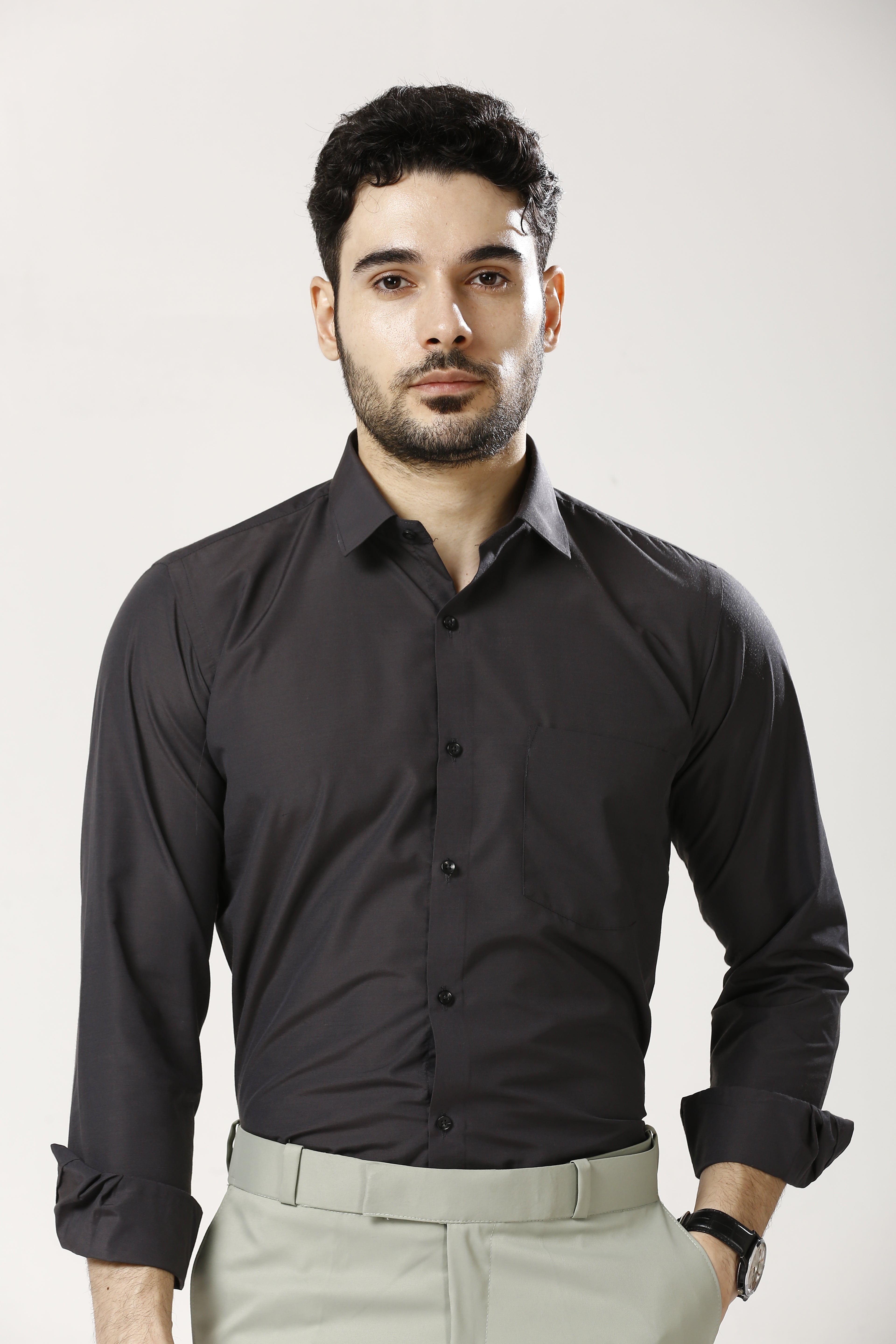 Charcoal Formal Cotton-Poly Shirt