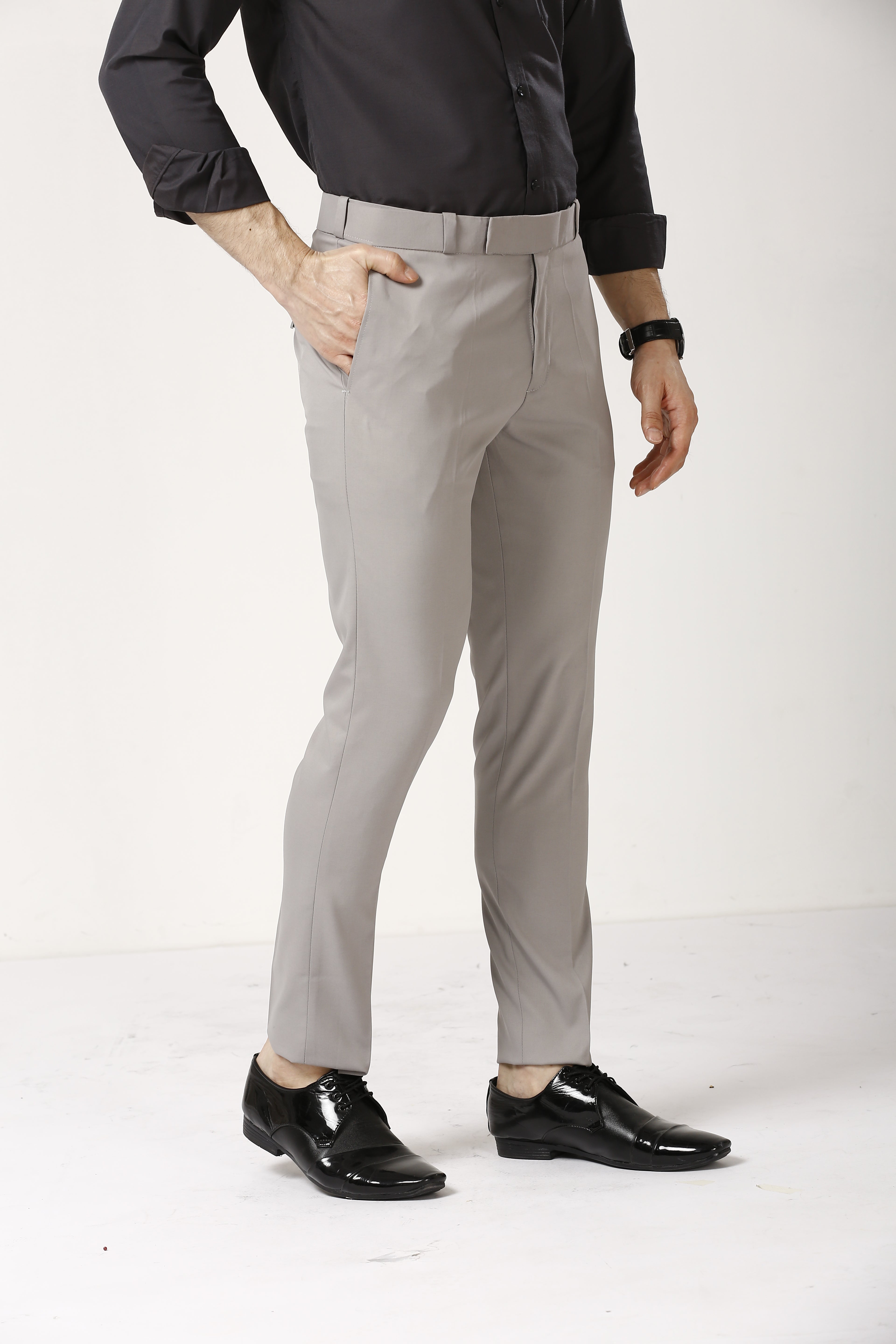 Pale Silver Adjustable Belt Formal Pants