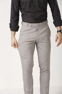 Pale Silver Adjustable Belt Formal Pants