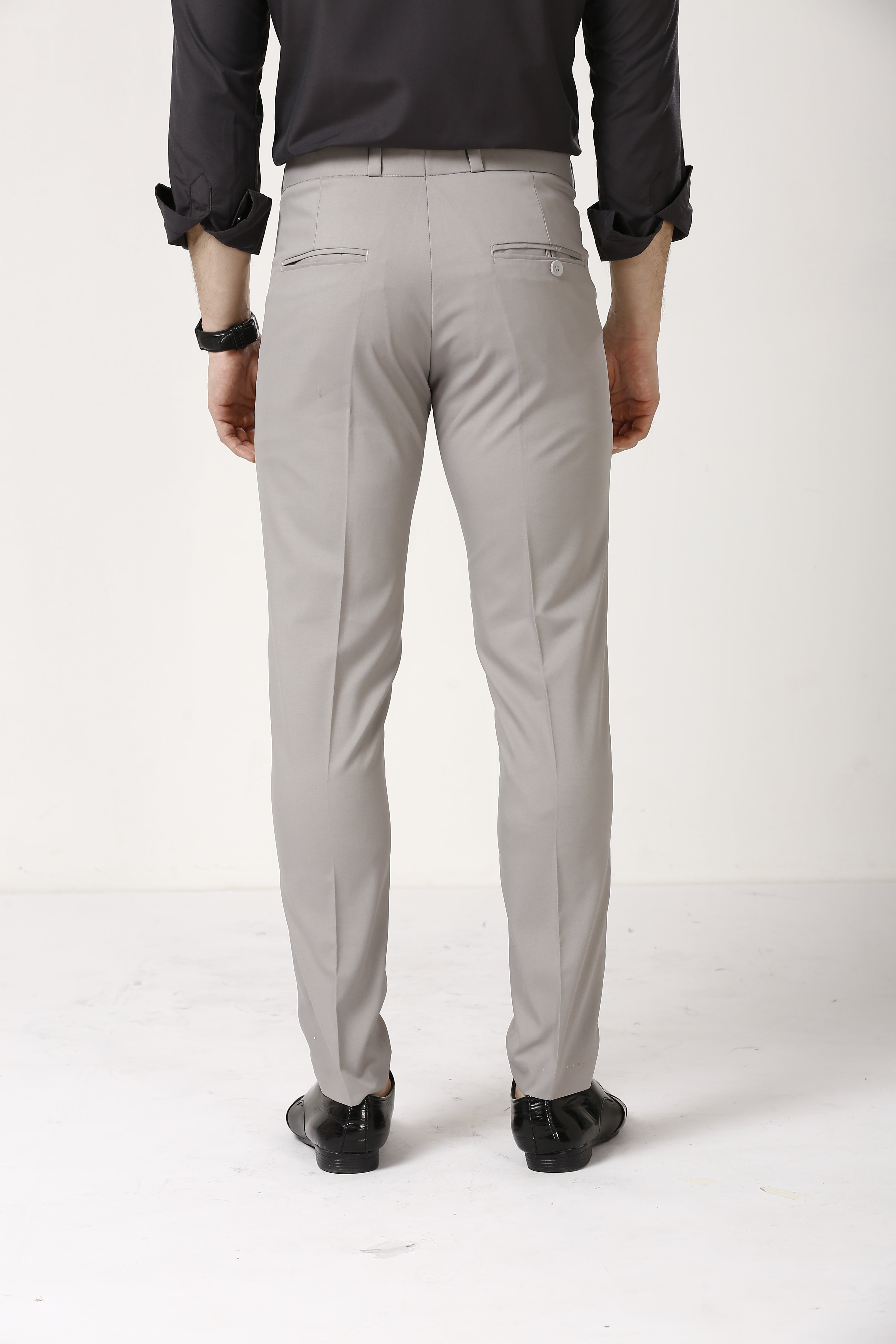 Pale Silver Adjustable Belt Formal Pants