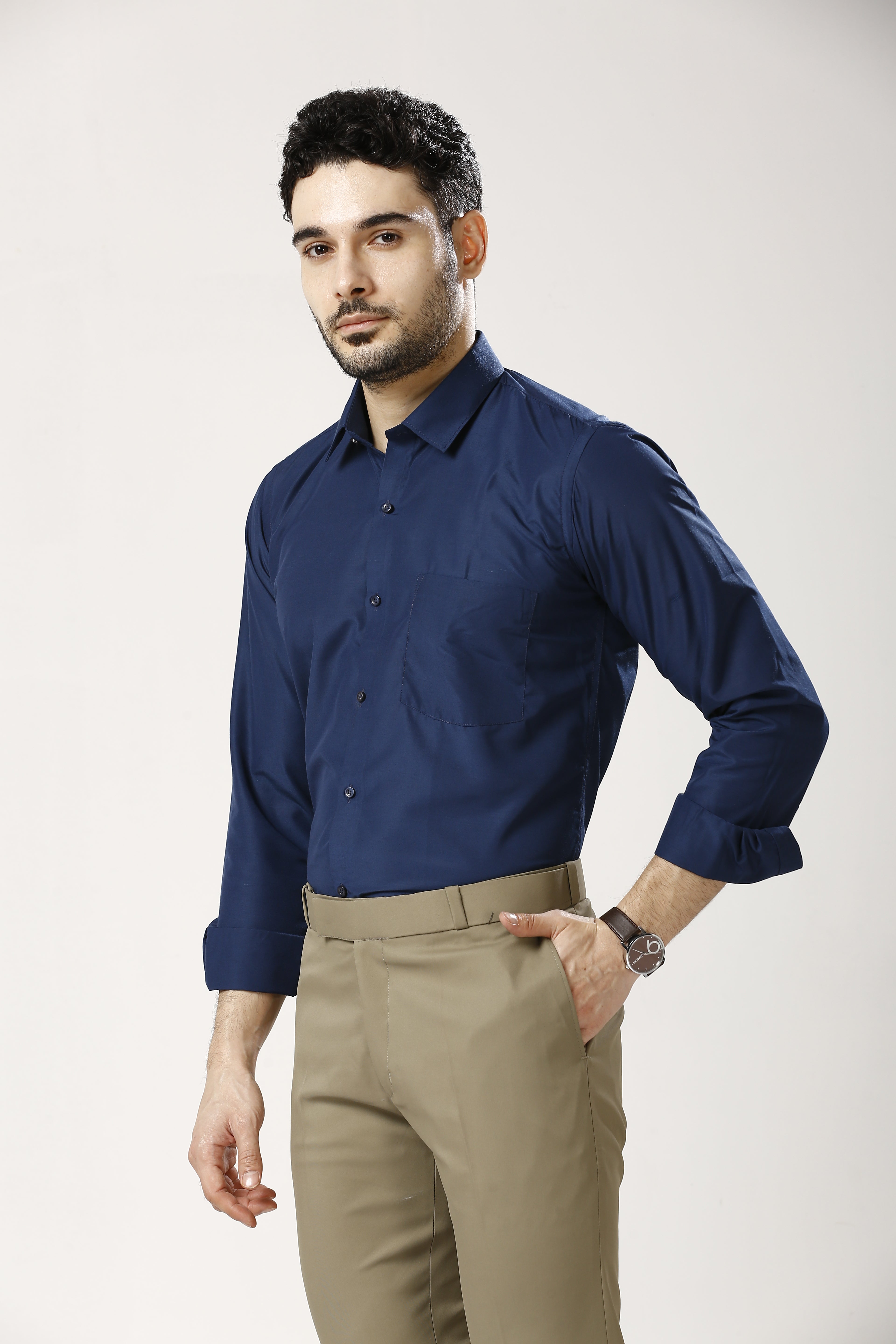 Navy Blue Formal Cotton-Poly Shirt