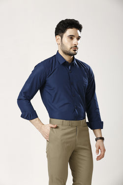 Navy Blue Formal Cotton-Poly Shirt