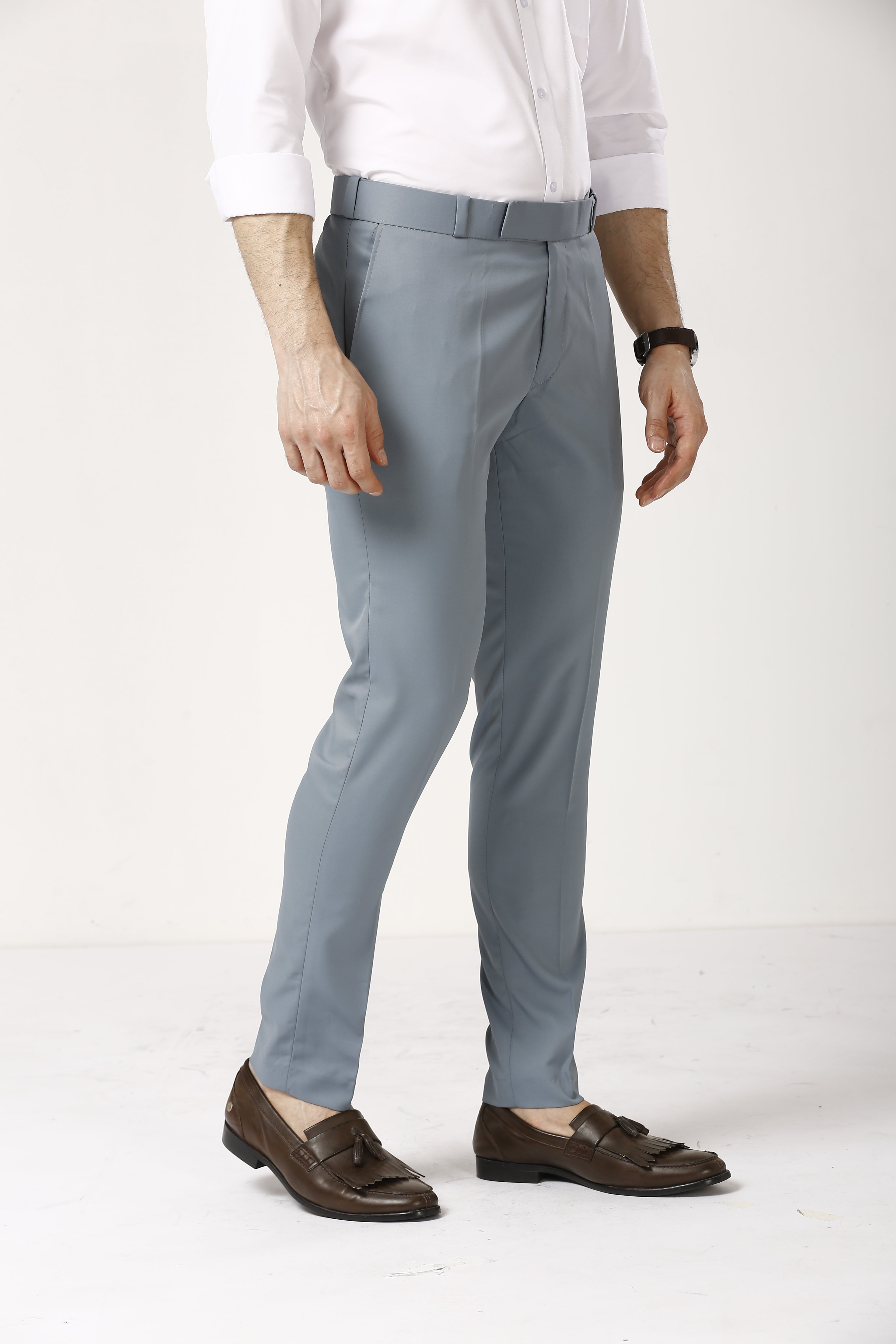 Slate Gray Adjustable Belt Formal Pants