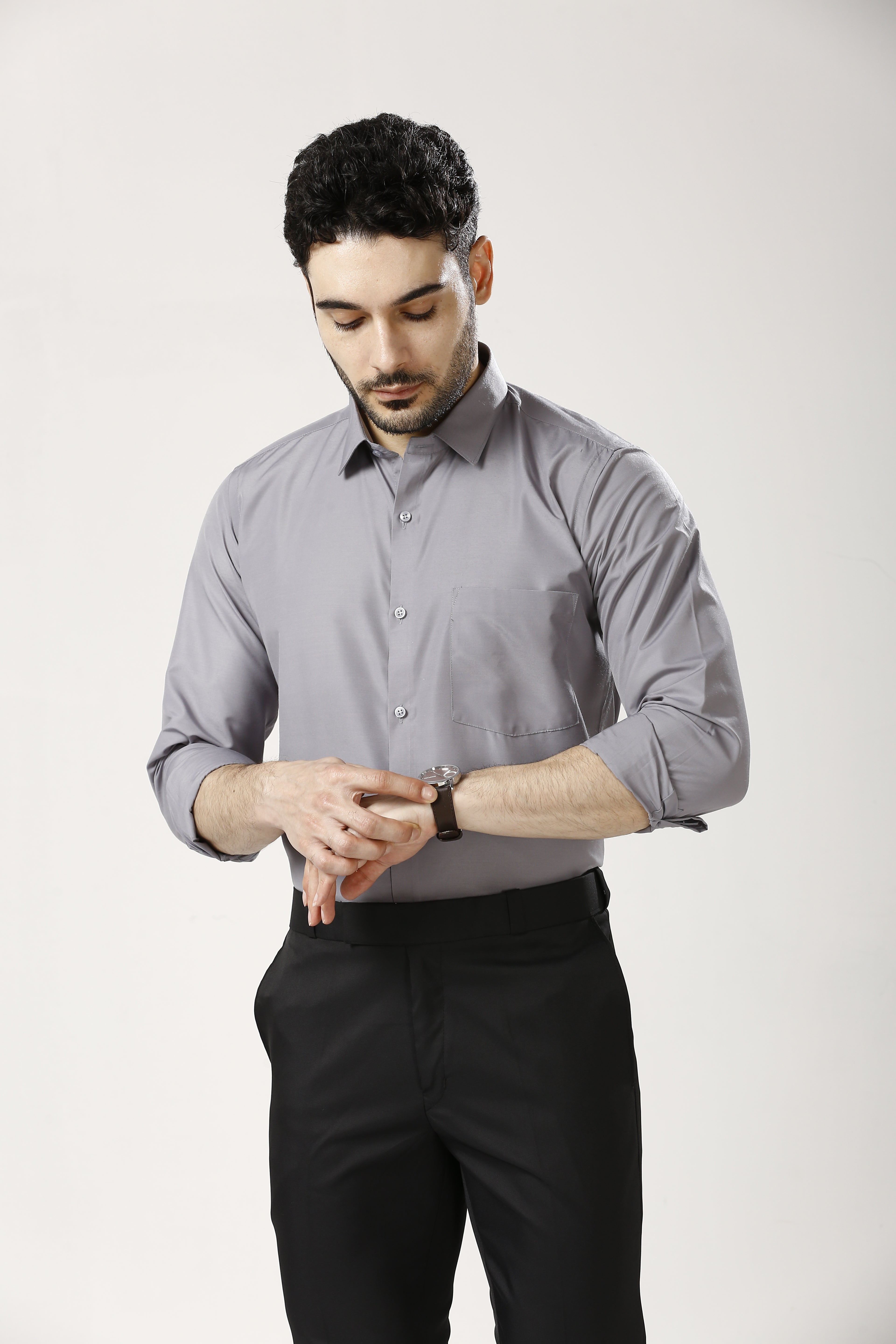 Grey Formal Cotton-Poly Shirt