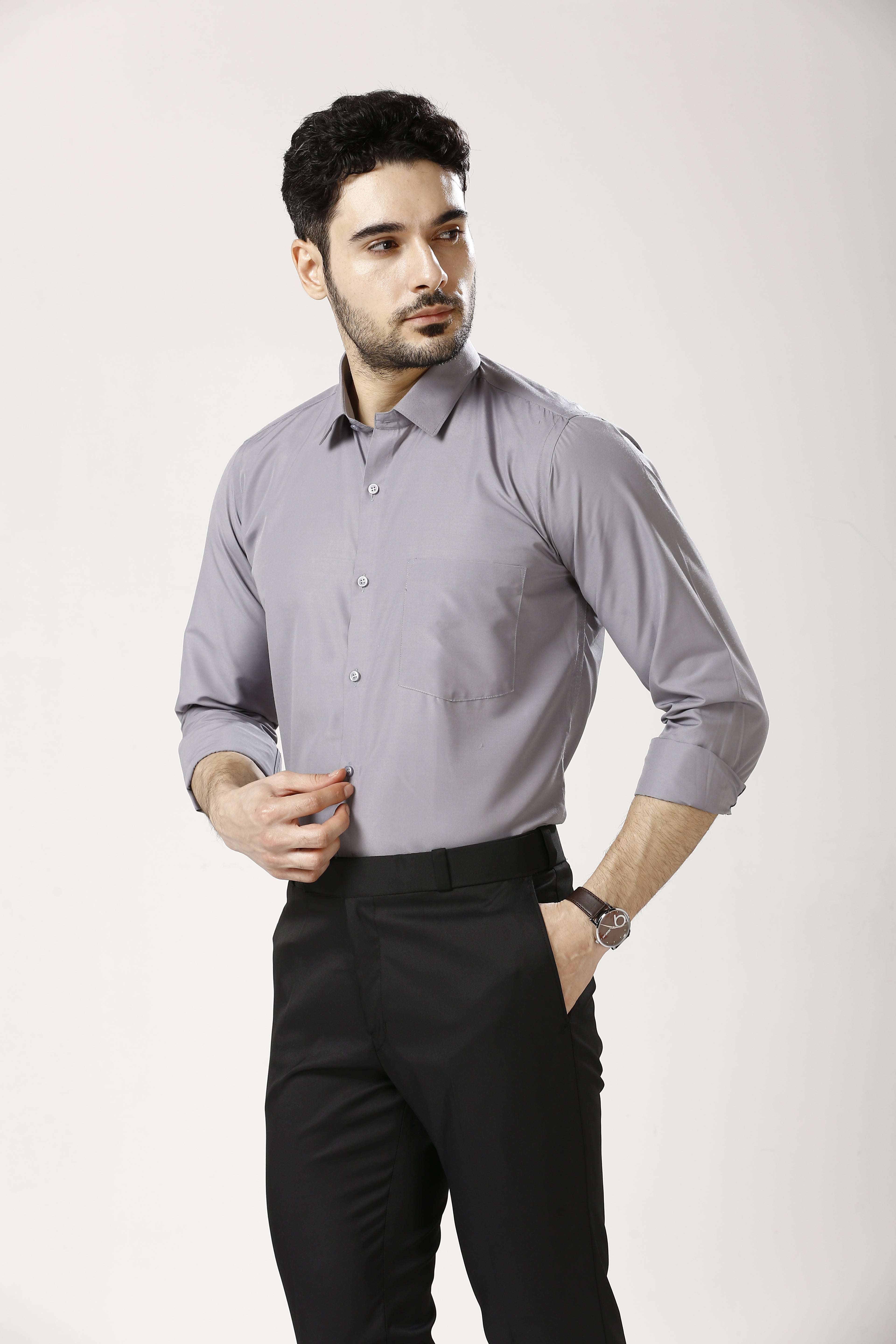 Grey Formal Cotton-Poly Shirt