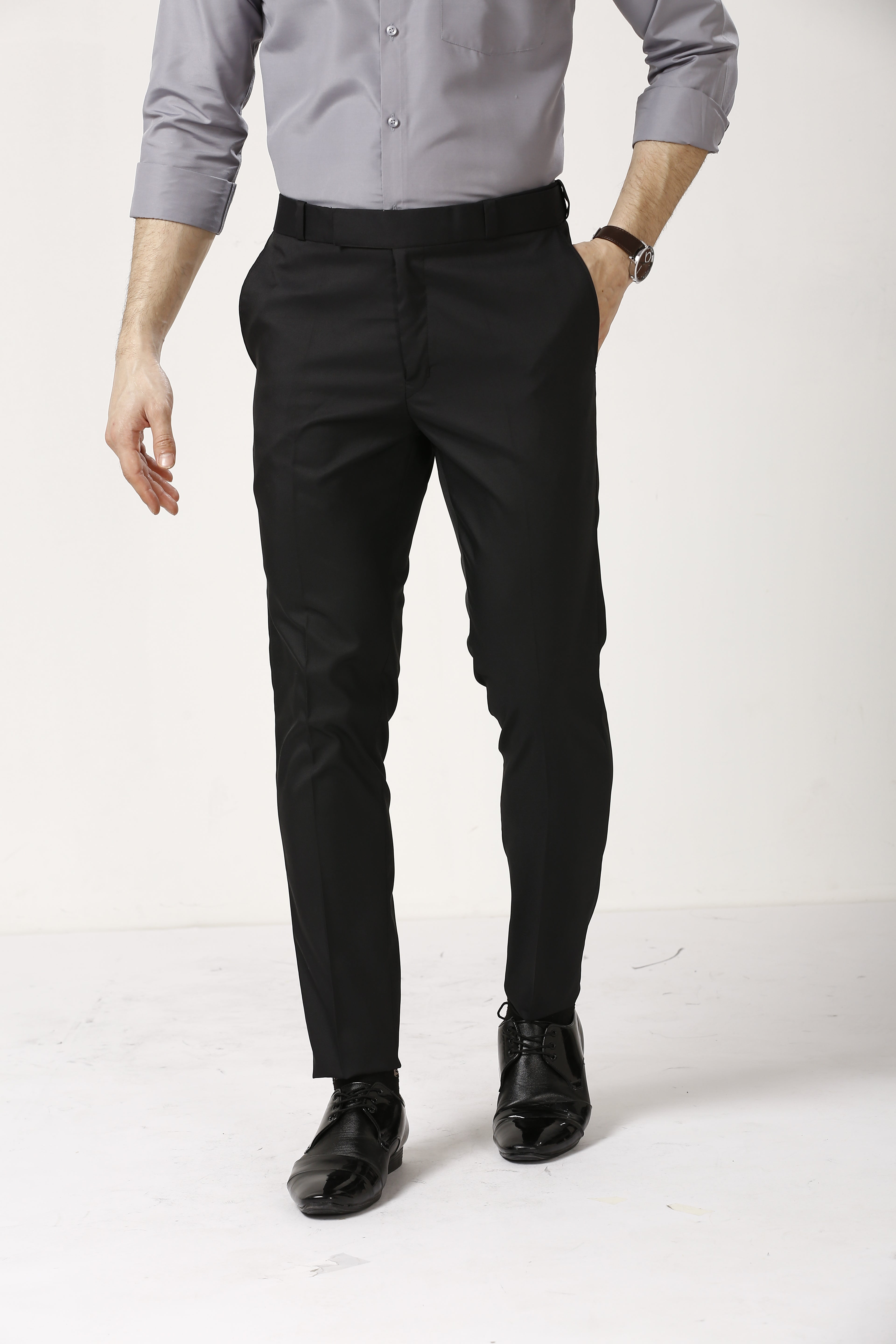 Black Adjustable Belt Formal Pants