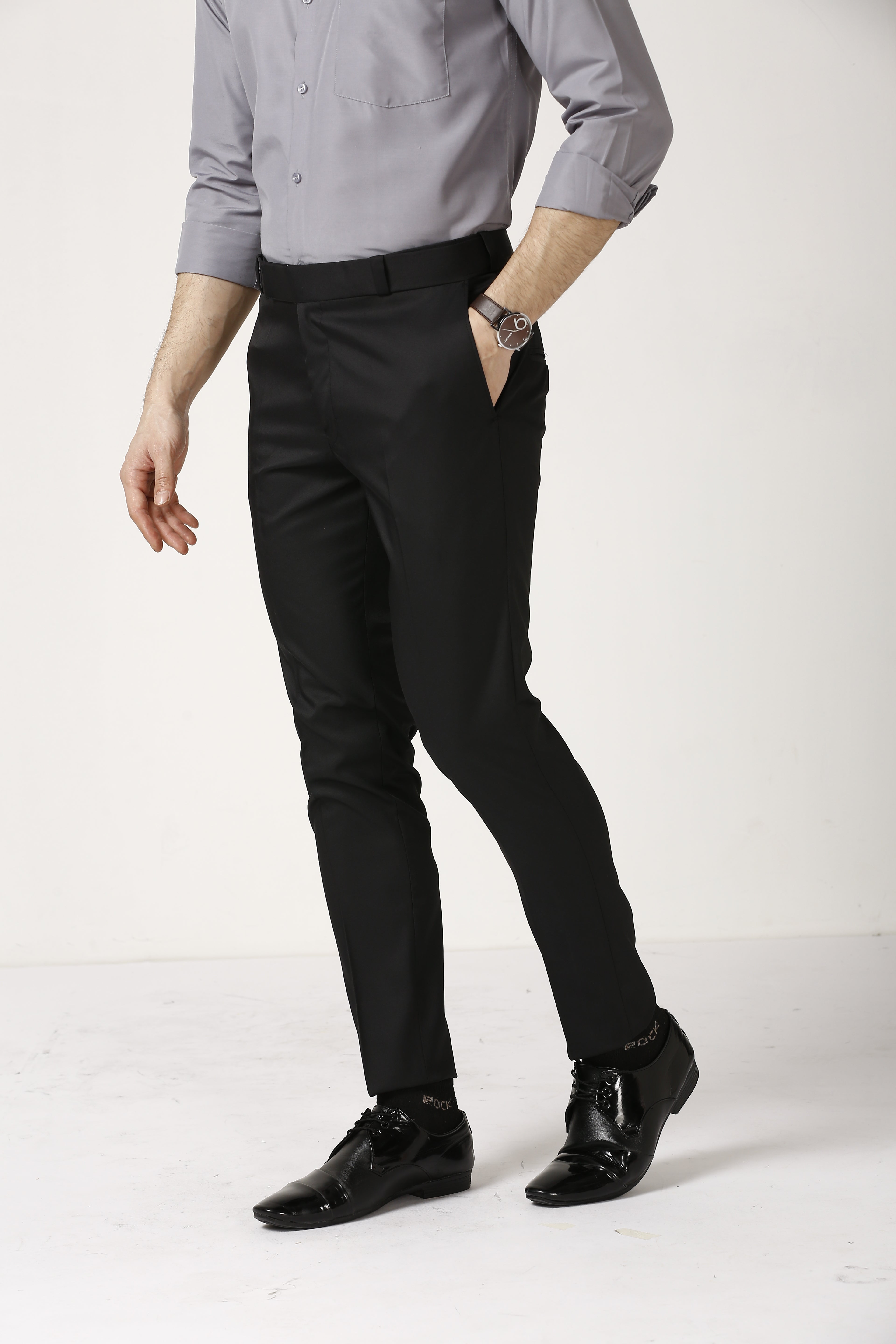 Black Adjustable Belt Formal Pants