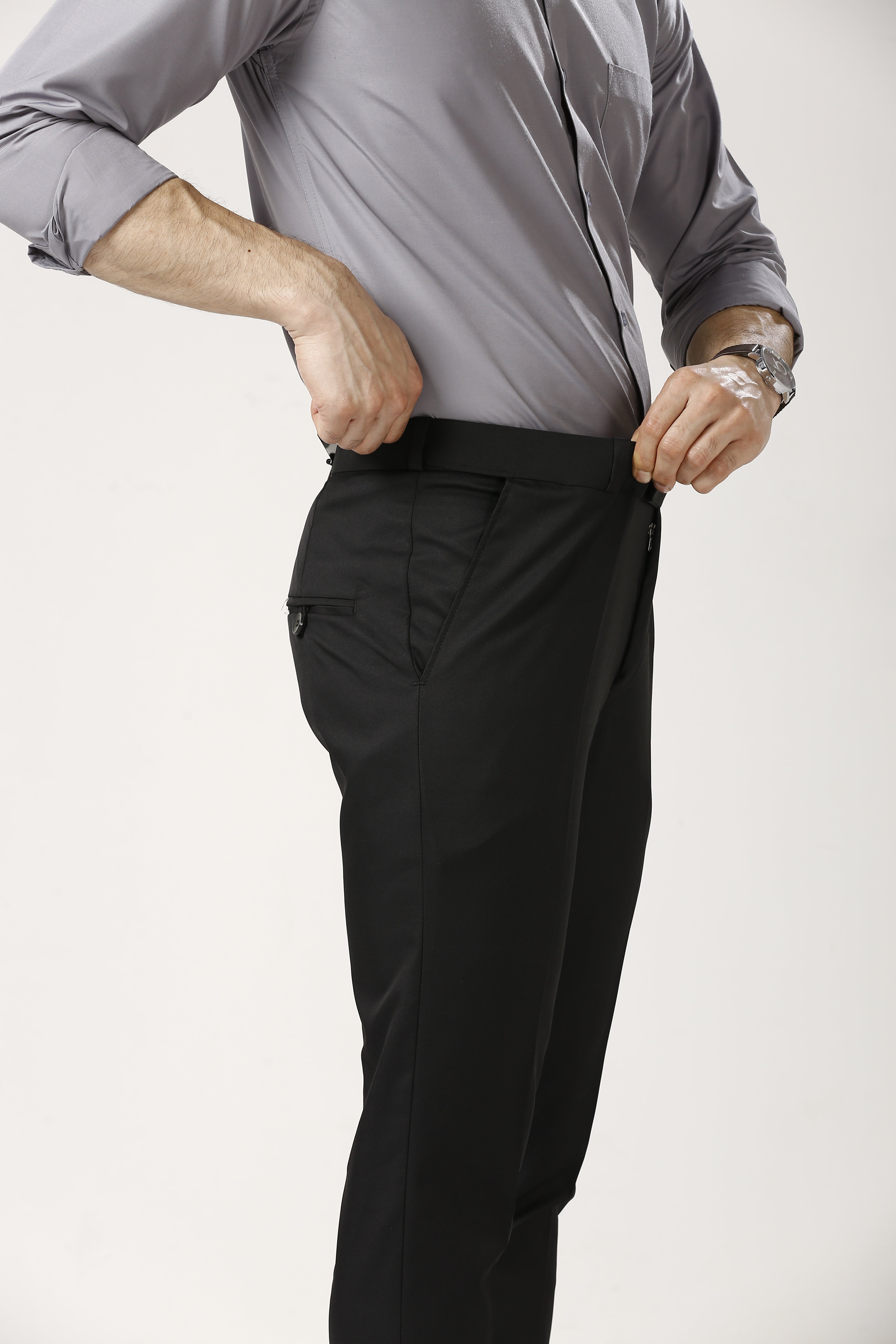 Black Adjustable Belt Formal Pants