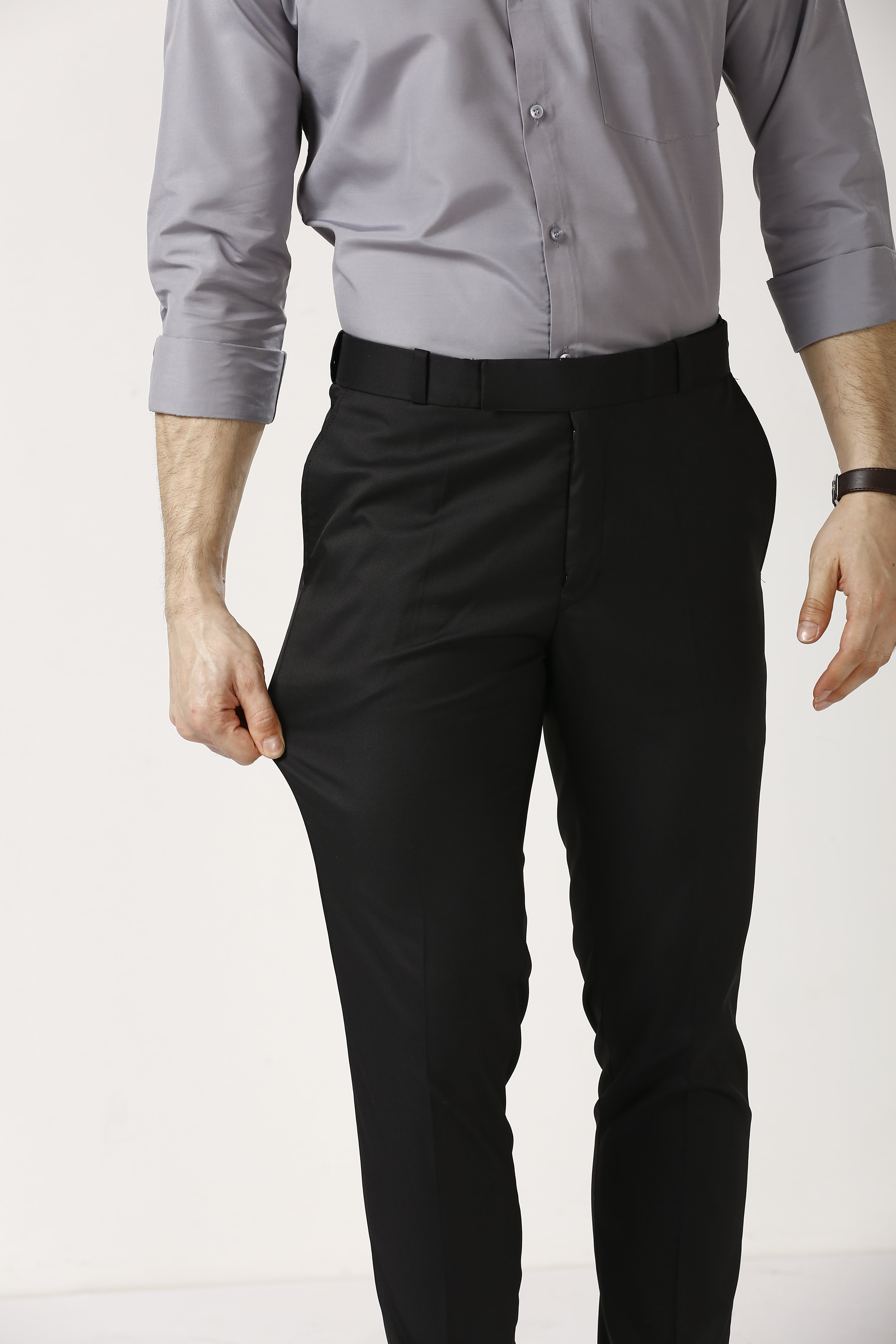 Black Adjustable Belt Formal Pants