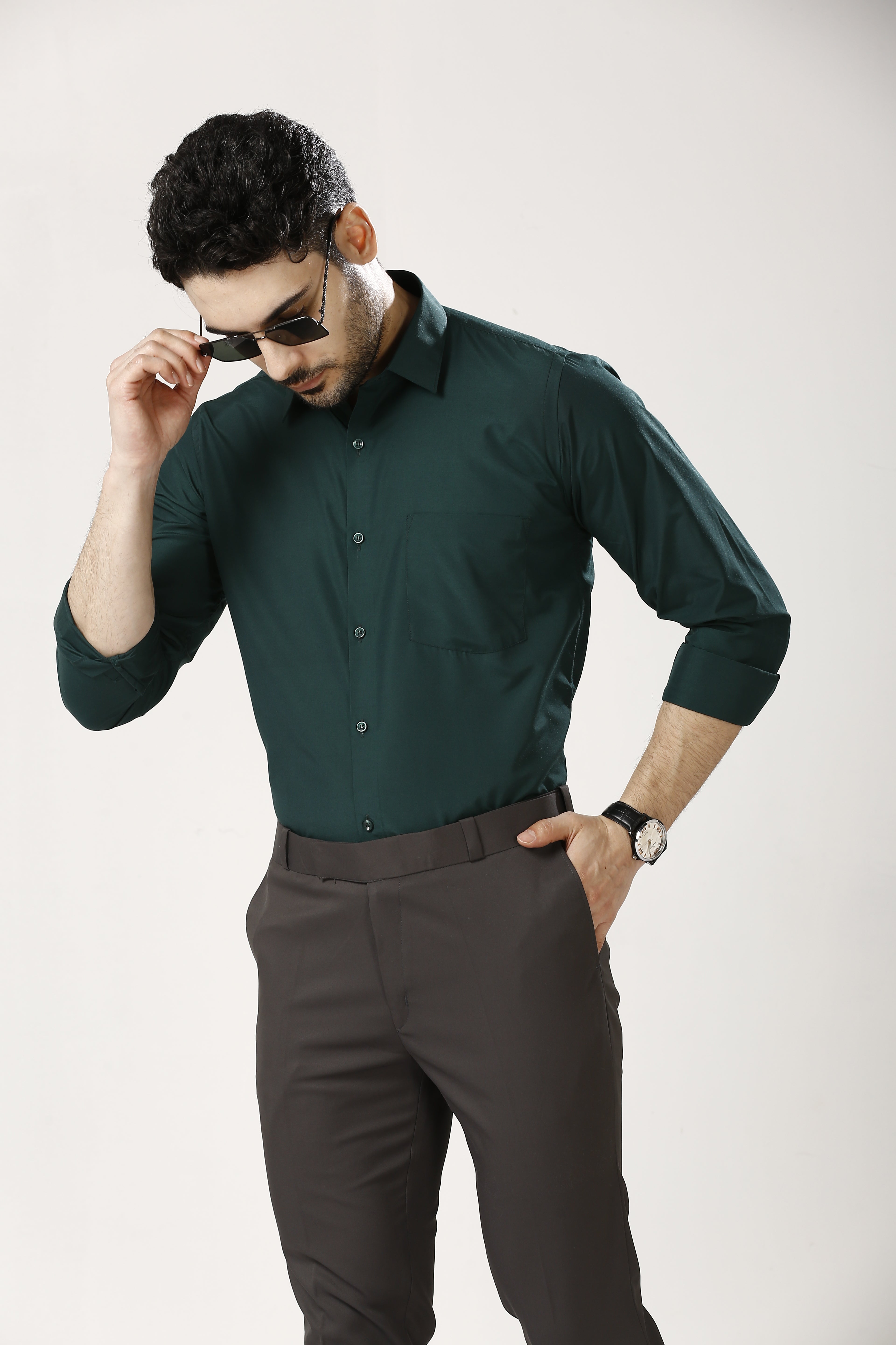 Dark Green Formal Cotton-Poly Shirt