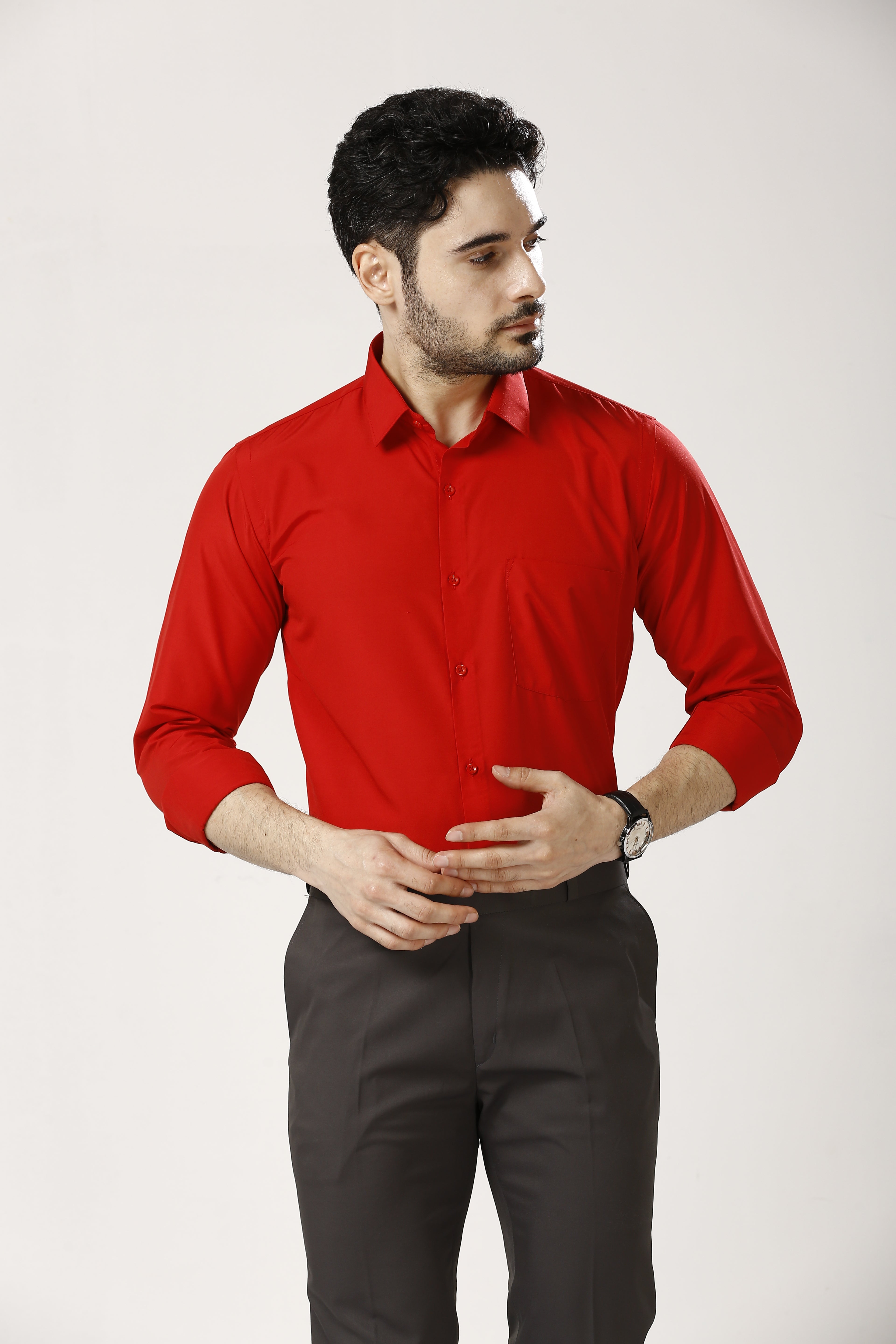 Red Formal Cotton-Poly Shirt