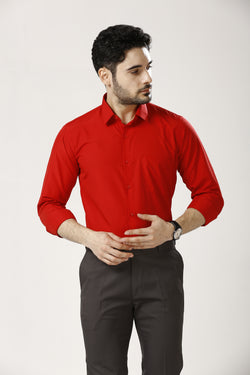 Red Formal Cotton-Poly Shirt