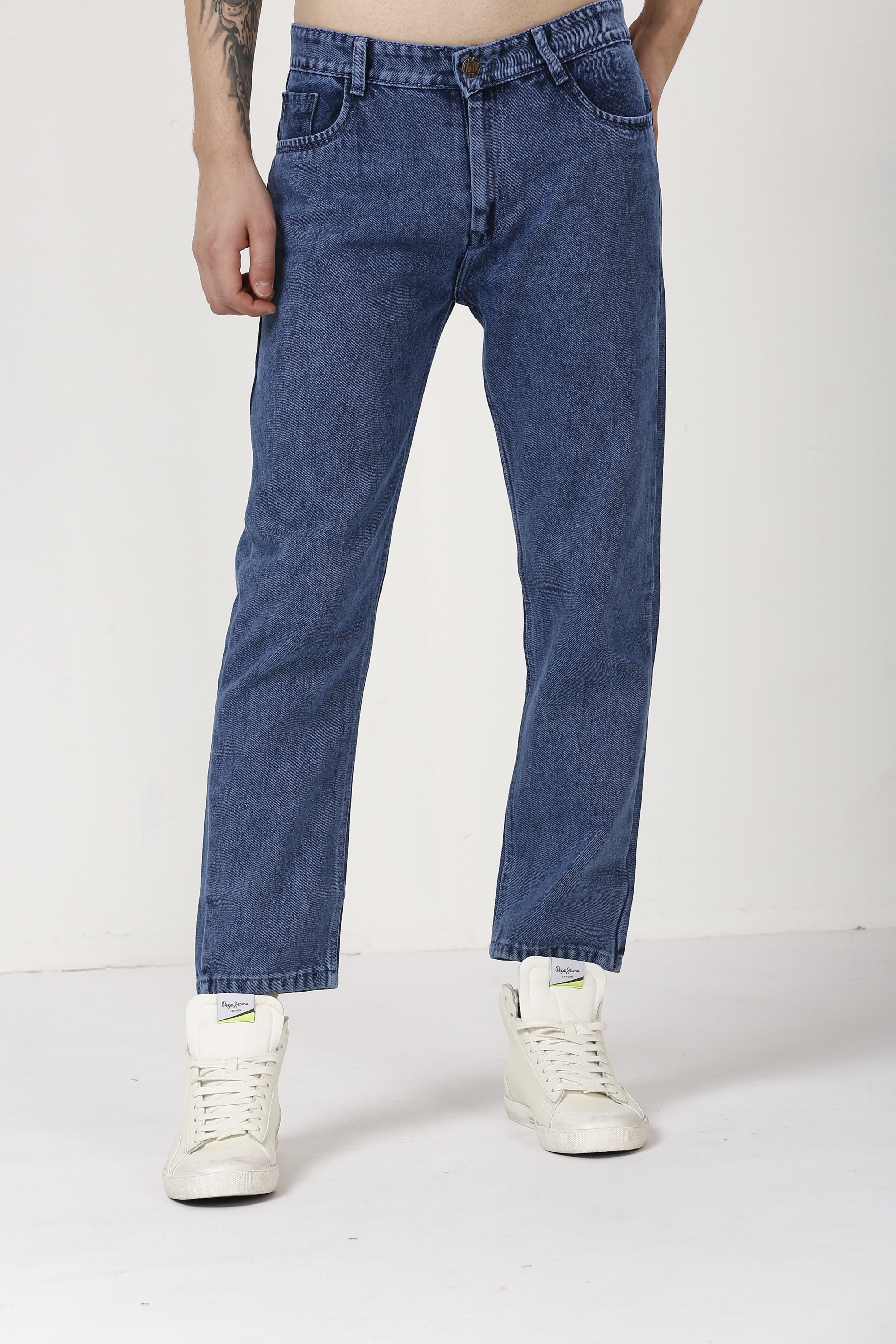 Stylish Mid Blue Baggy Plain Jeans