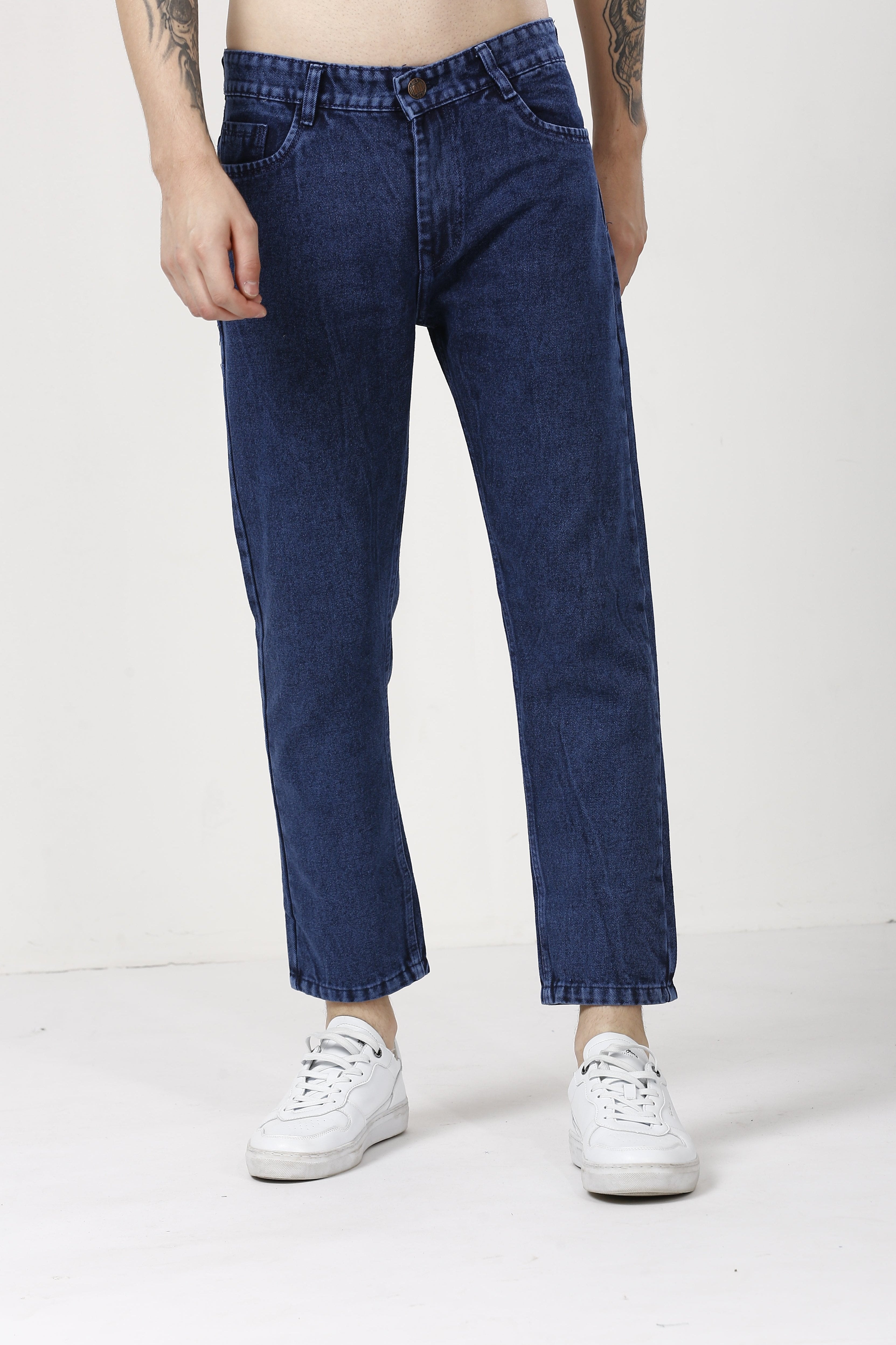 Stylish Dark Blue Baggy Plain Jeans