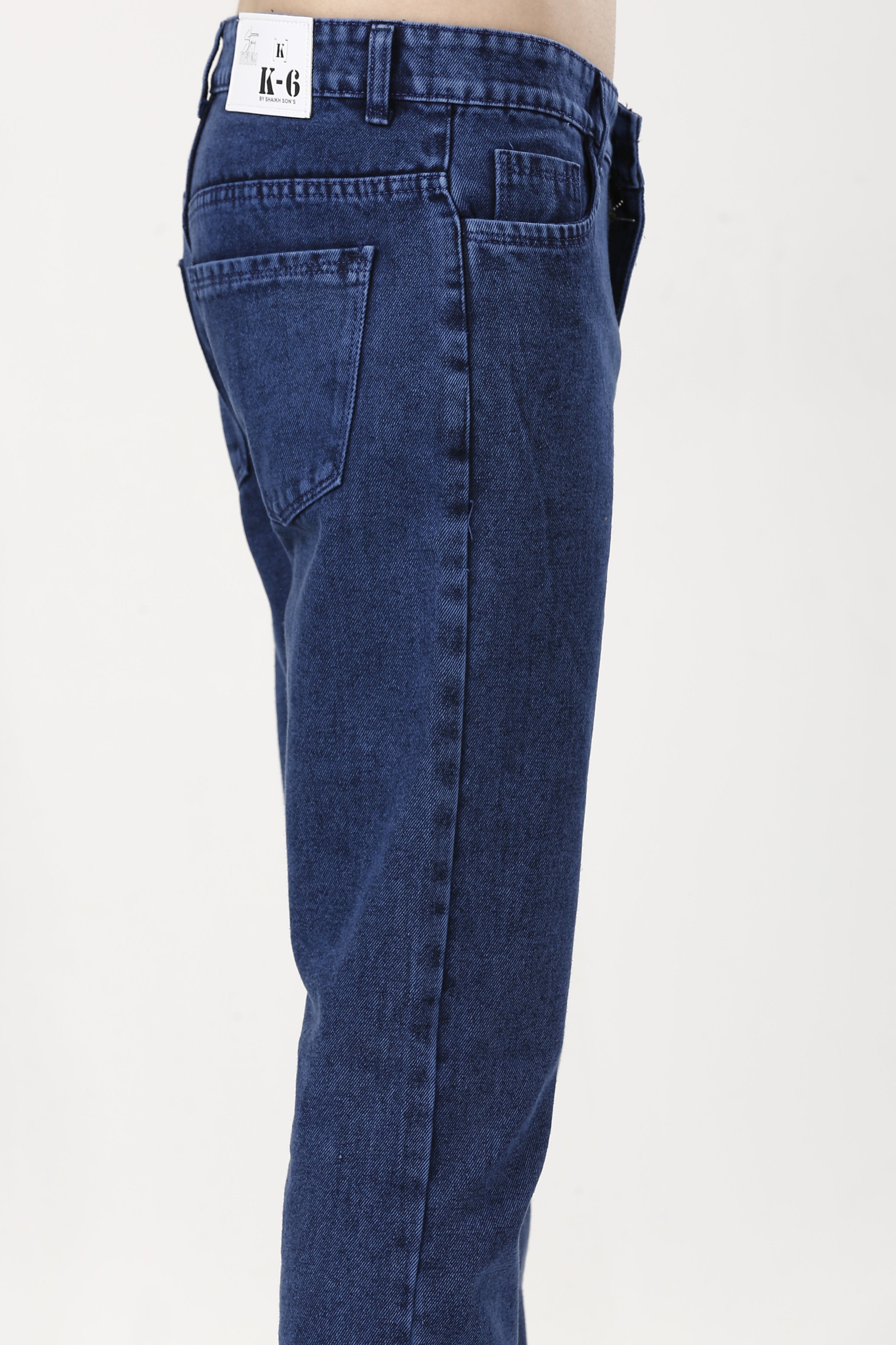 Stylish Dark Blue Baggy Plain Jeans