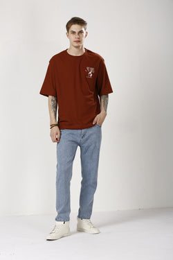 Oversized Red Wood Cotton T-Shirt