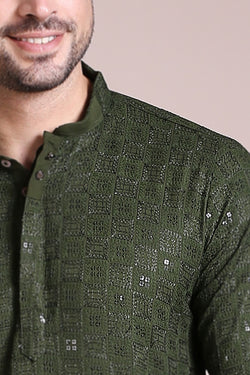 Green Square Mosaic Chikankari Kurta Set