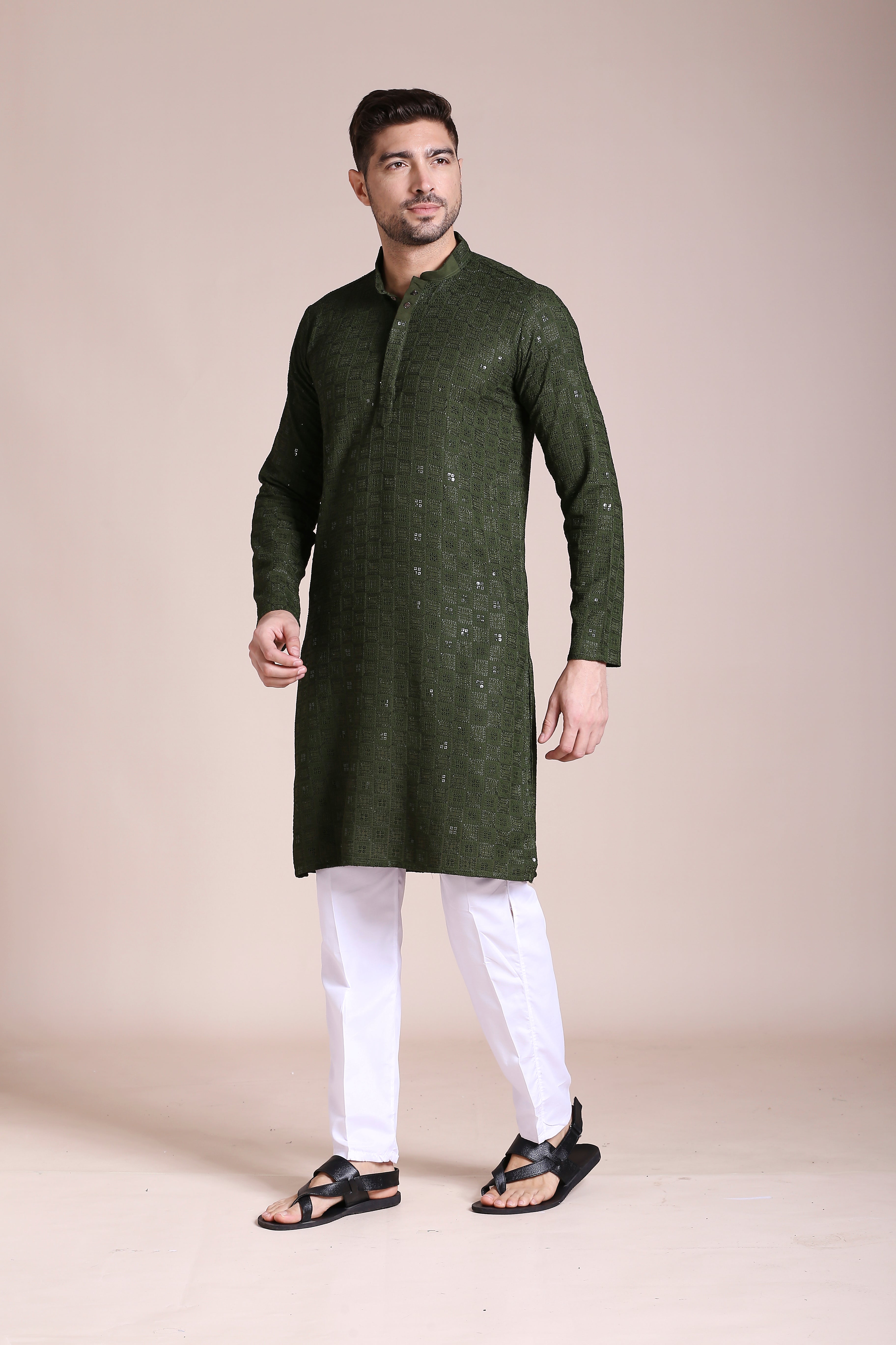 Green Square Mosaic Chikankari Kurta Set