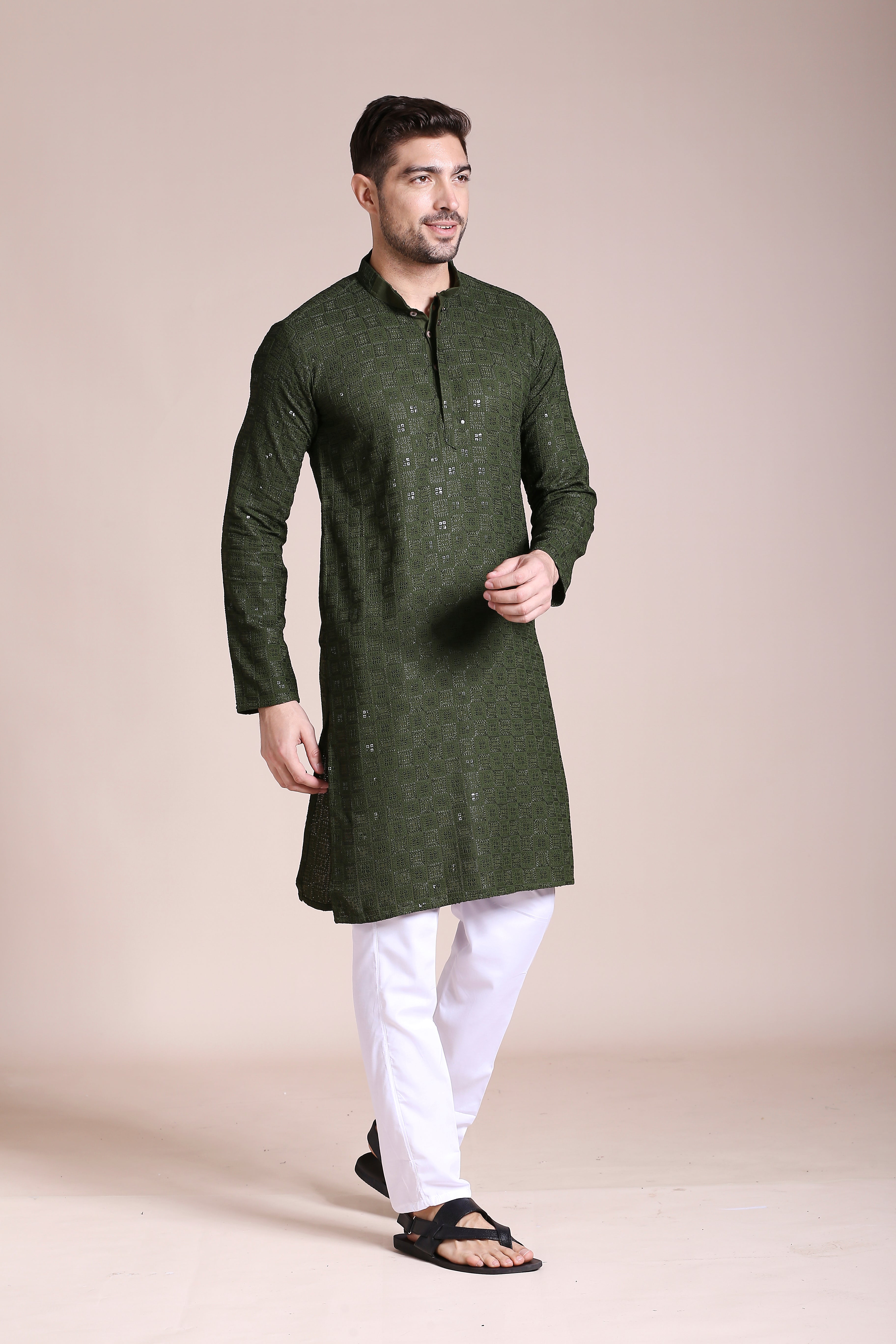 Green Square Mosaic Chikankari Kurta Set