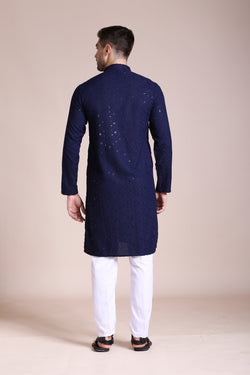 Navy Blue Diamond Chikankari Kurta Set